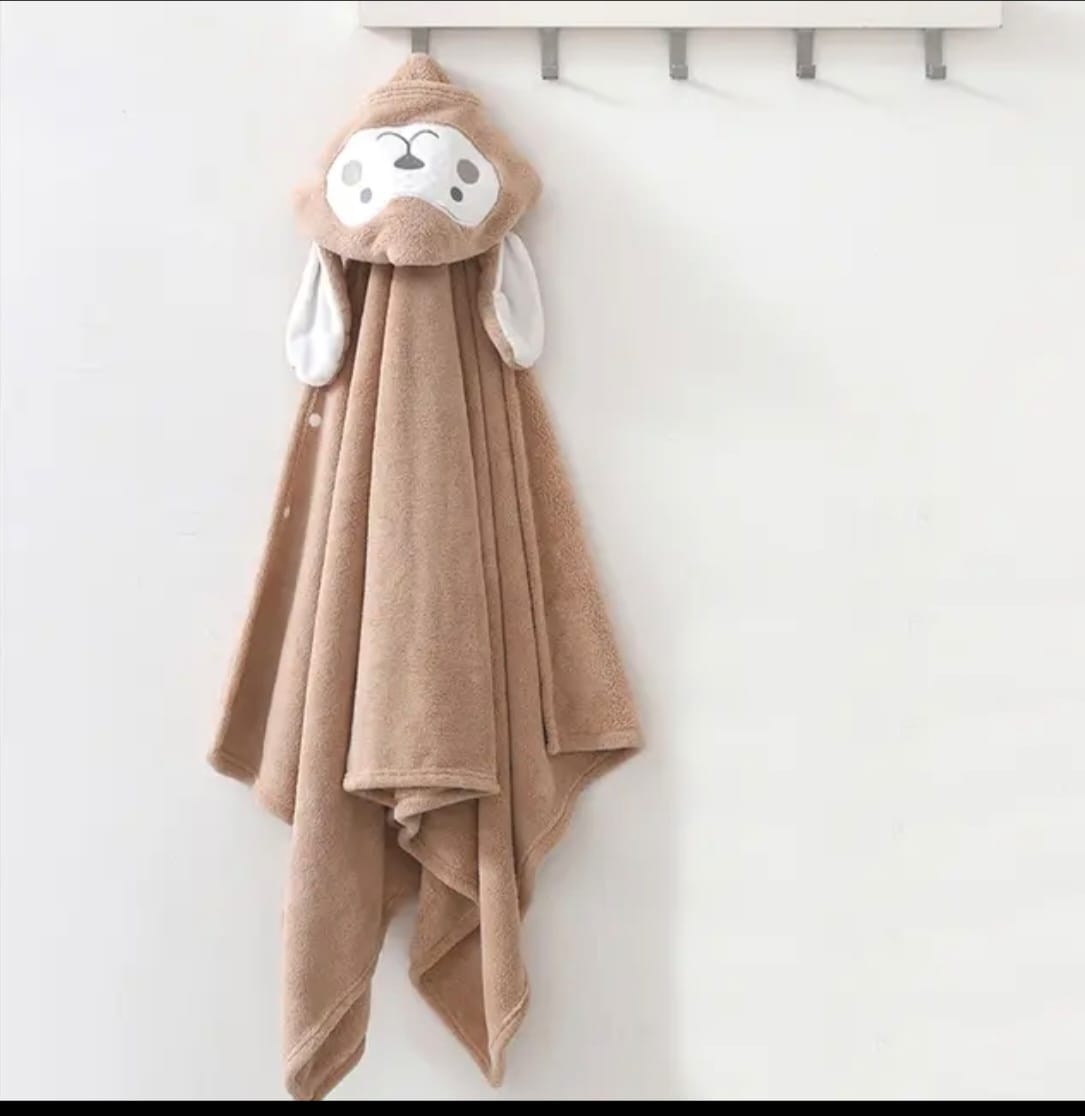 Baby Hooded Bath Towel, Soft Fleece Animal Design,  Blanket For Babys