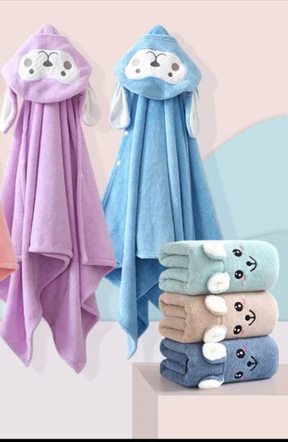 Baby Hooded Bath Towel, Soft Fleece Animal Design,  Blanket For Babys