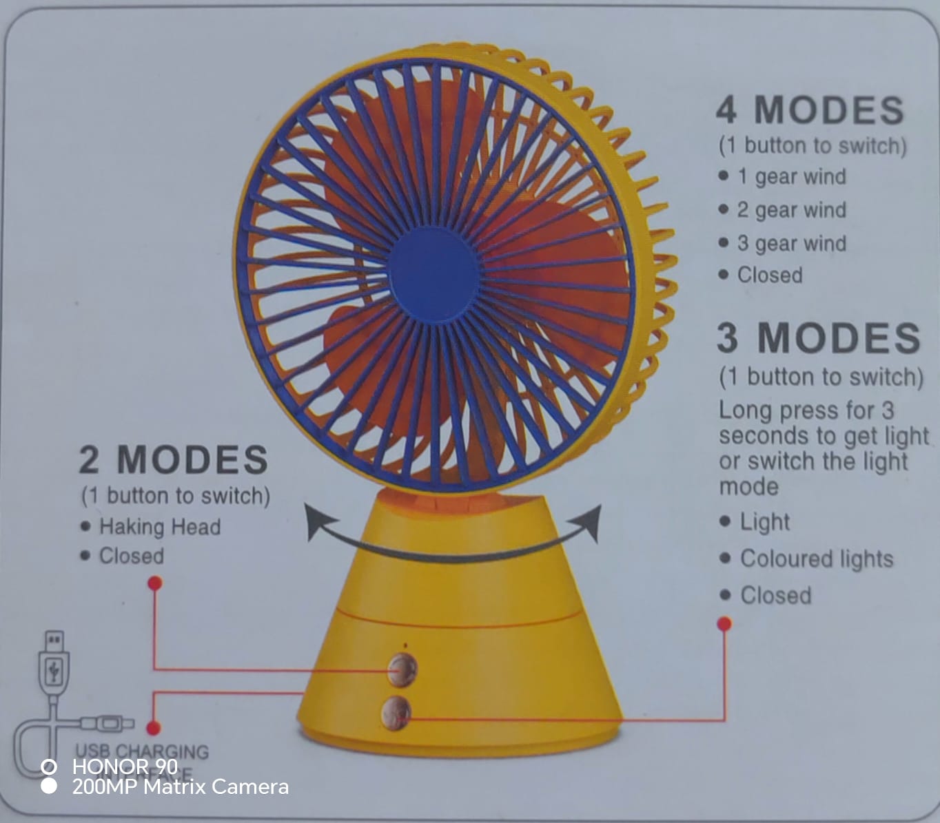 Shaking Head Table Fan with LED Lamp | Portable Mini Desk Fan  مروحة طاولة برأس متحرك مع مصباح LED | مروحة مكتبية صغيرة محمولة