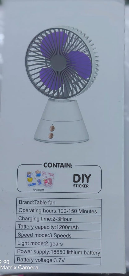 Shaking Head Table Fan with LED Lamp | Portable Mini Desk Fan  مروحة طاولة برأس متحرك مع مصباح LED | مروحة مكتبية صغيرة محمولة