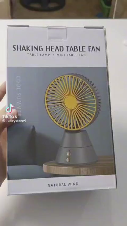 Shaking Head Table Fan with LED Lamp | Portable Mini Desk Fan  مروحة طاولة برأس متحرك مع مصباح LED | مروحة مكتبية صغيرة محمولة